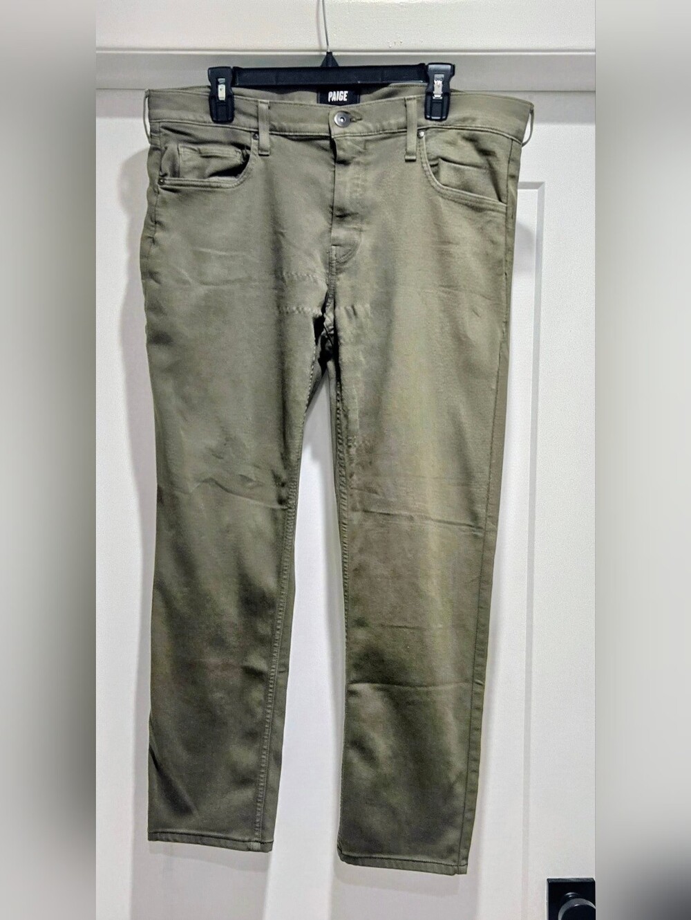 PAIGE Men's Olive Green Slim Straight Jeans